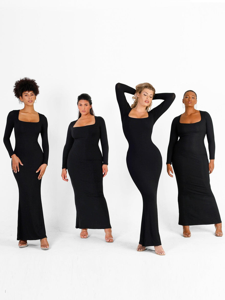Popilush Bodycon Dresses for Wommen Built in Shapewear Black