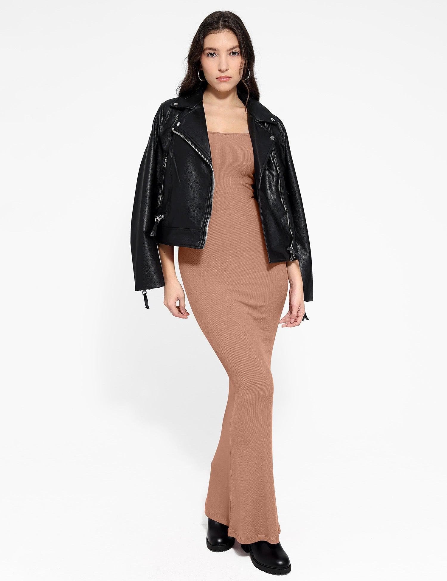 Popilush® Square Neck Bodycon Maxi Long Dress Built-In Shapewear Long Sleeve Maxi Lounge Dress