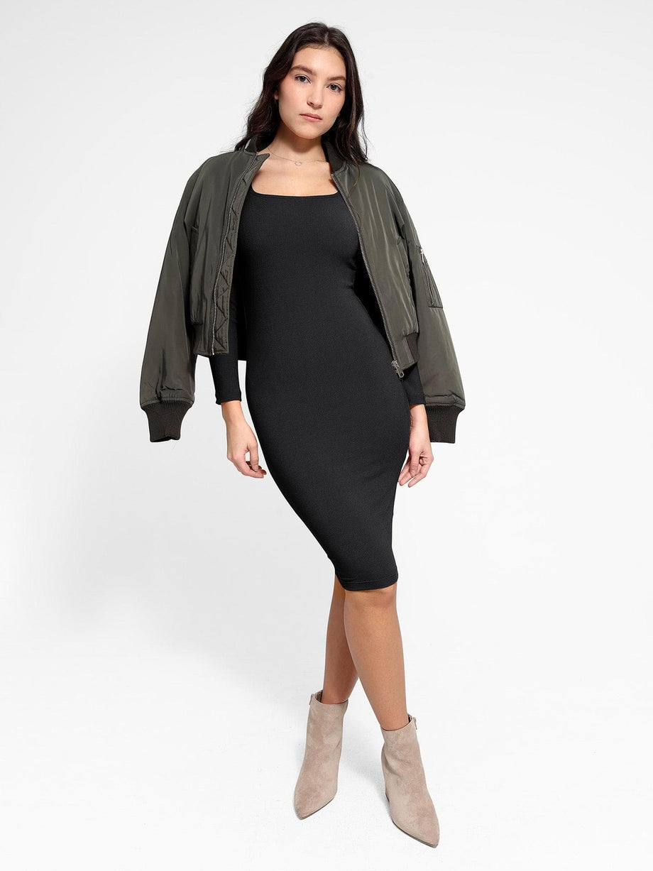 Popilush Long Sleeve Shaper Dress Built in Tummy Control Shapewear Midi Dresses  for Women Black : : Clothing, Shoes & Accessories