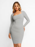 Popilush Bodycon Short Dress Grey / XS Built-In Shapewear Long Sleeve Midi Lounge Dress