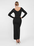 Popilush® Built-In Shapewear Long Sleeve V-neck Split Maxi Dress