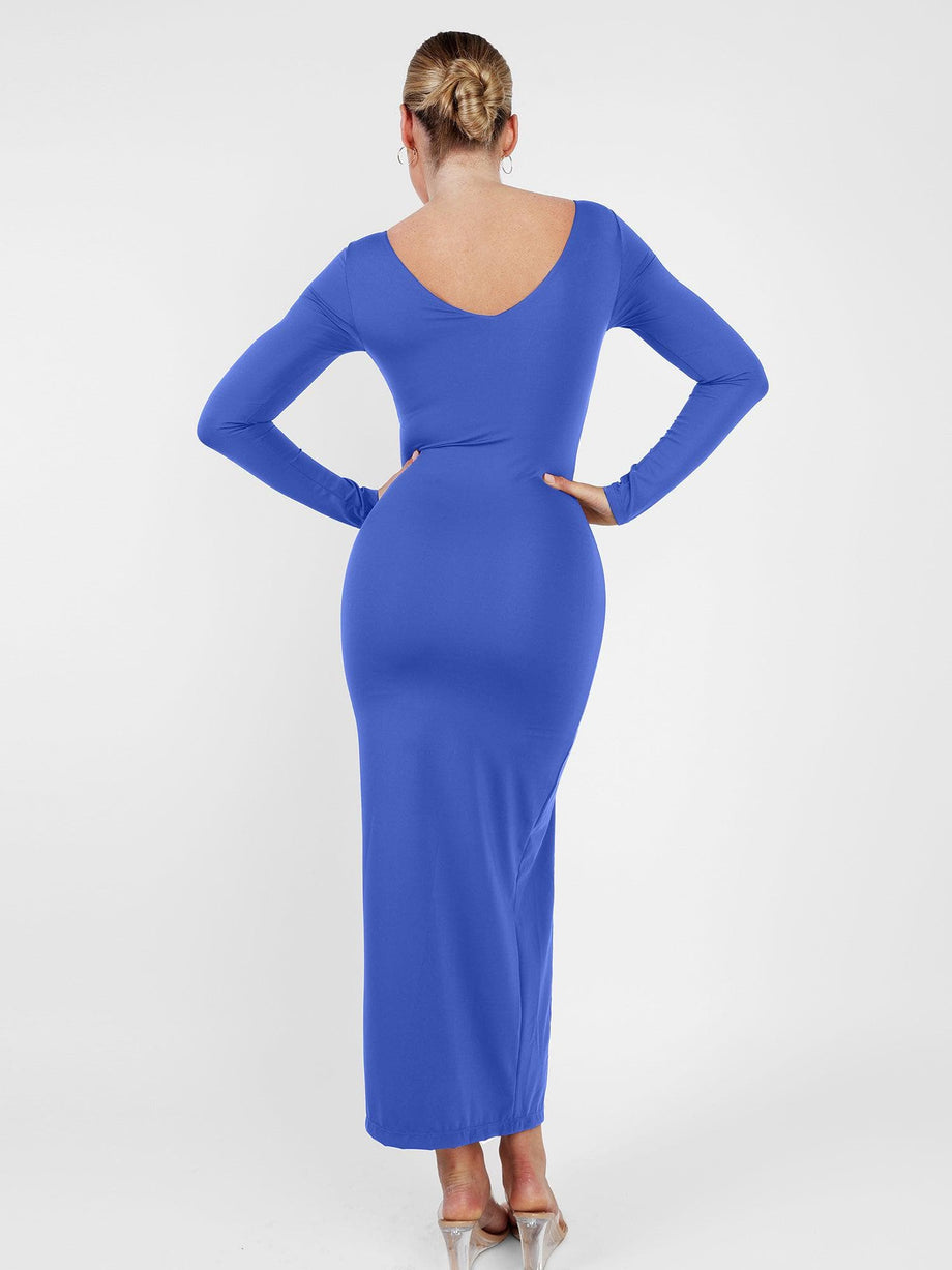 Sierra Long Sleeve Exposed Bra Maxi Dress in Blue