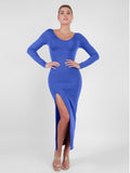 Popilush® Formal Bodycon Party Winter Dress Built-In Shapewear Long Sleeve V-neck Split Maxi Dress