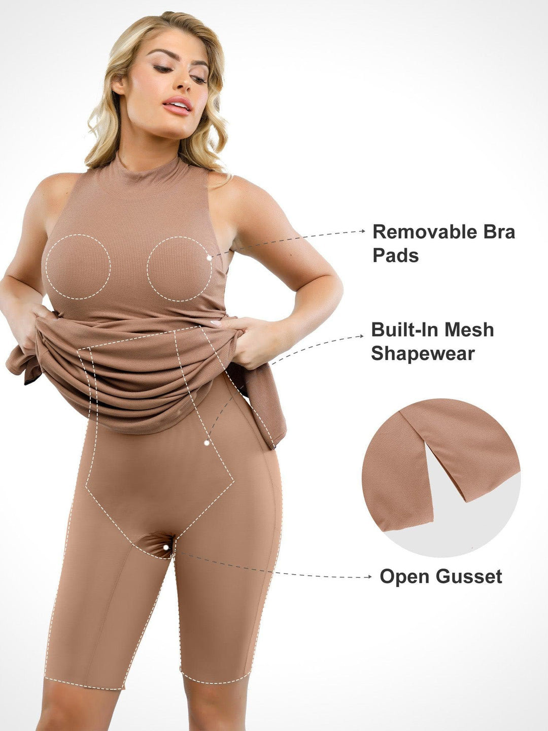 Popilush® Built-In Shapewear Mock Neck Modal Dresses