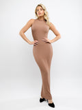 Popilush? Brown / XS Built-In Shapewear Mock Neck Modal Maxi Dress