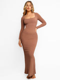 Popilush Bodycon Dress Long Sleeve Maxi Dress / Brown / S Built-in Shapewear Modal Soft Lounge Dresses