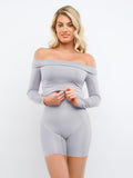 Popilush® Built-In Shapewear Off Shoulder Long Sleeve Midi Dress