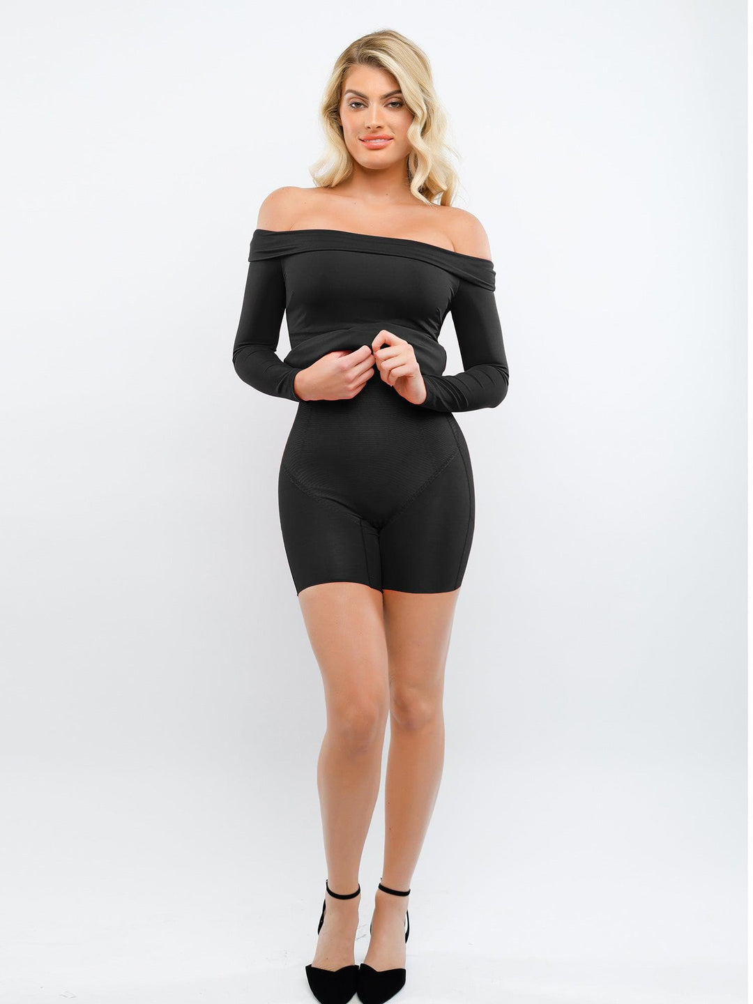 Popilush® Built-In Shapewear Off Shoulder Long Sleeve Midi Dress