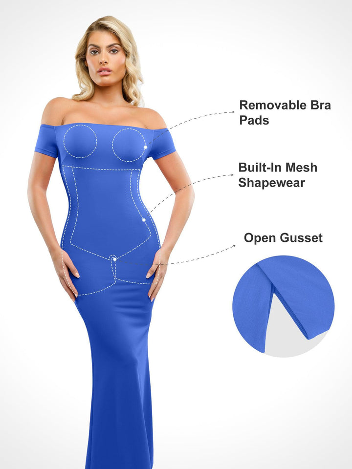 Popilush® Built-In Shapewear One Shoulder Maxi Dress