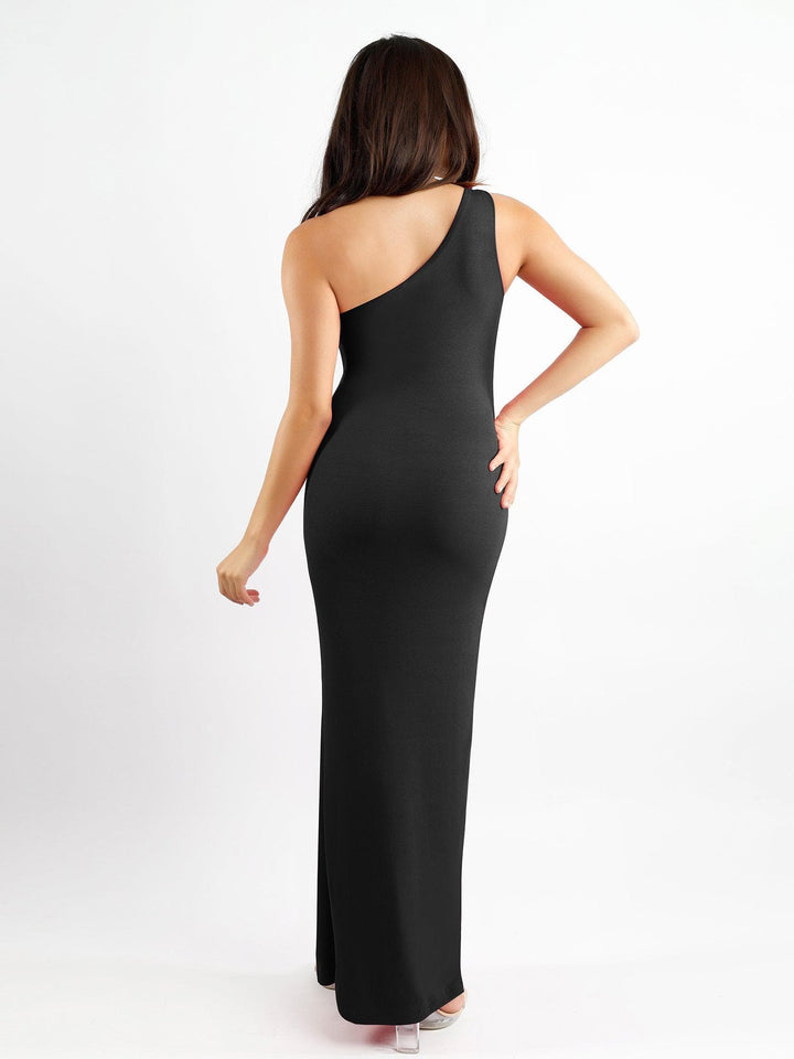 Popilush® Formal Bodycon Party Dress Built-In Shapewear One Shoulder Split Modal Maxi Dress