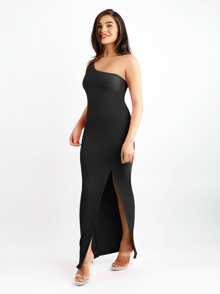 Plus Size Ruched One-Shoulder Split Formal Dress – Your Favourite
