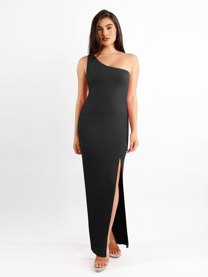 Popilush® Formal Bodycon Party Summer Dress Built-In Shapewear One Shoulder Split Modal Maxi Dress