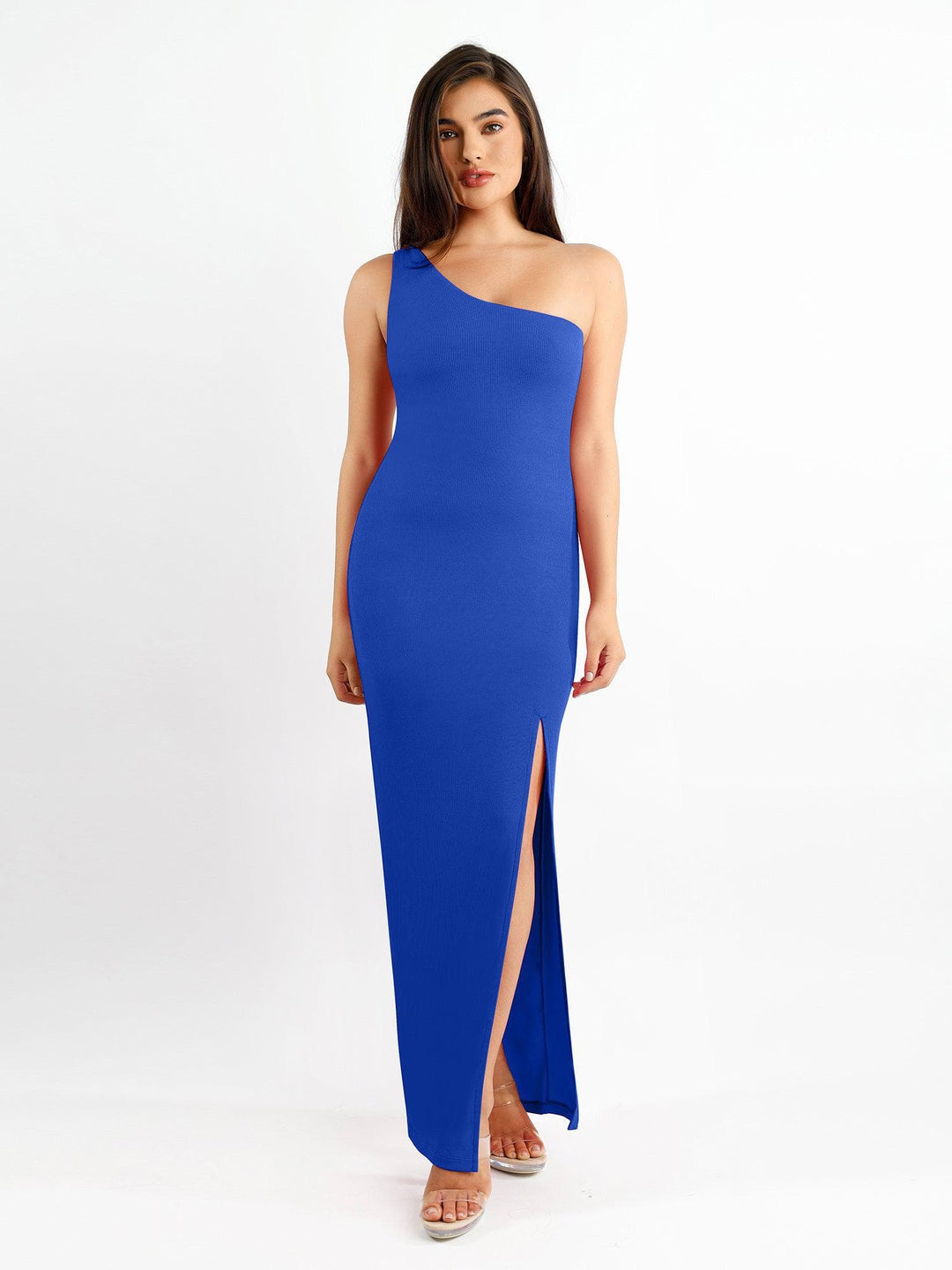 Popilush® Formal Bodycon Party Dress Built-In Shapewear One Shoulder Split Modal Maxi Dress