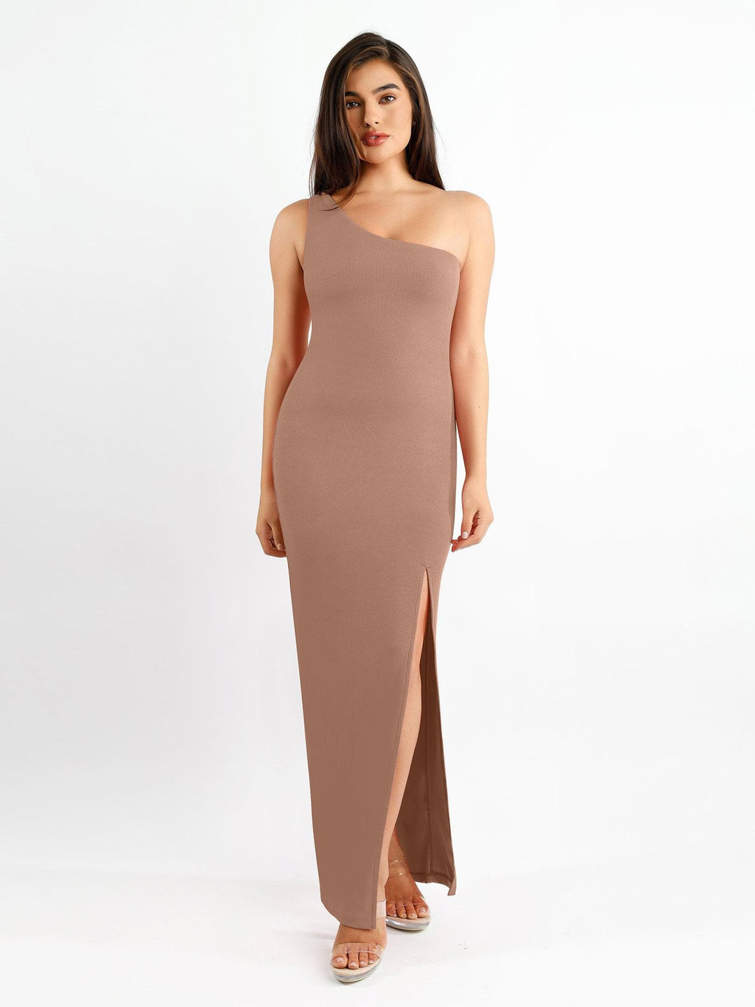 Popilush® Formal Bodycon Party Summer Dress Built-In Shapewear One Shoulder Split Modal Maxi Dress