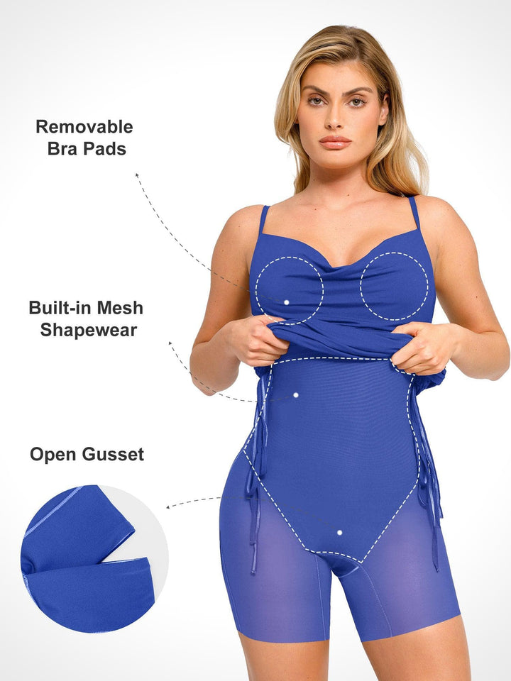 Popilush® Bodycon Shaping Slip Dress Summer Built-In Shapewear Ruched Slip Modal Mini Dress