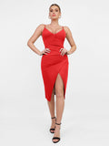 Popilush® Party Bodycon Summer Dress Red / S Built-In Shapewear Slip V-Neck Split Midi Dress