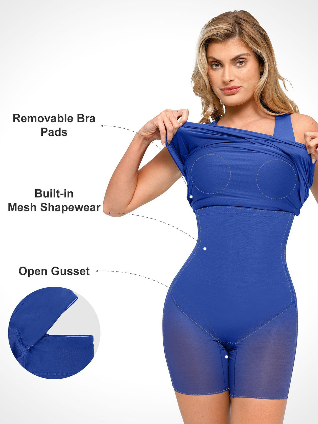 Popilush® Built-In Shapewear Square Neck Ruched Sleeveless Dress