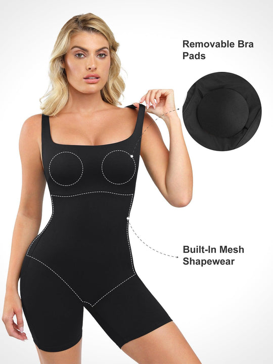 Popilush® Sqaure-Neck One Piece Thigh Slimming Workout Romper