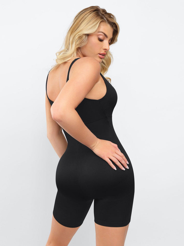 Popilush® Yoga Activewear Sports Jumpsuit Bulit-In Shapewear Sqaure-Neck Thigh Slimming Workout Romper