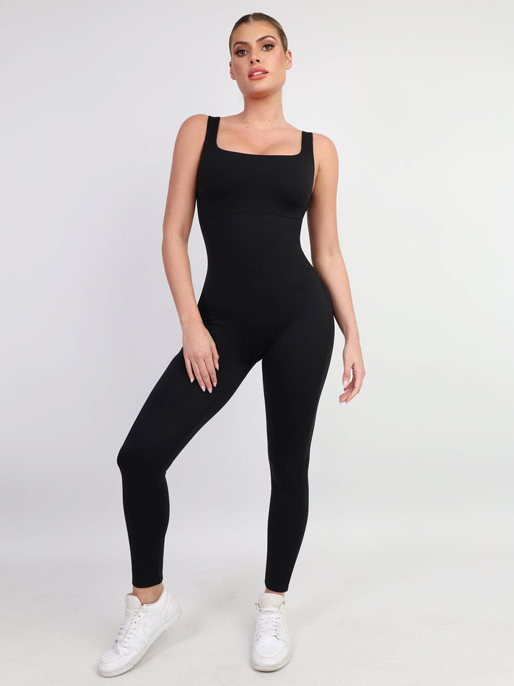 Popilush Black / S One Piece Tank Top Thigh Slimming Workout Jumpsuit