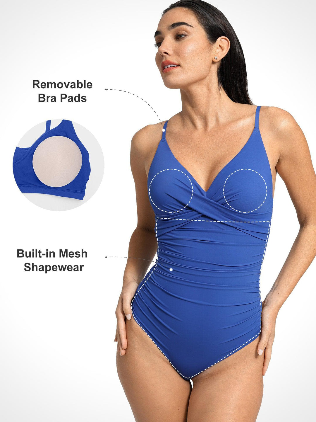 Popilush® V-Neck One-Piece Shapewear Swimsuit  Or Ruched Bikini Set