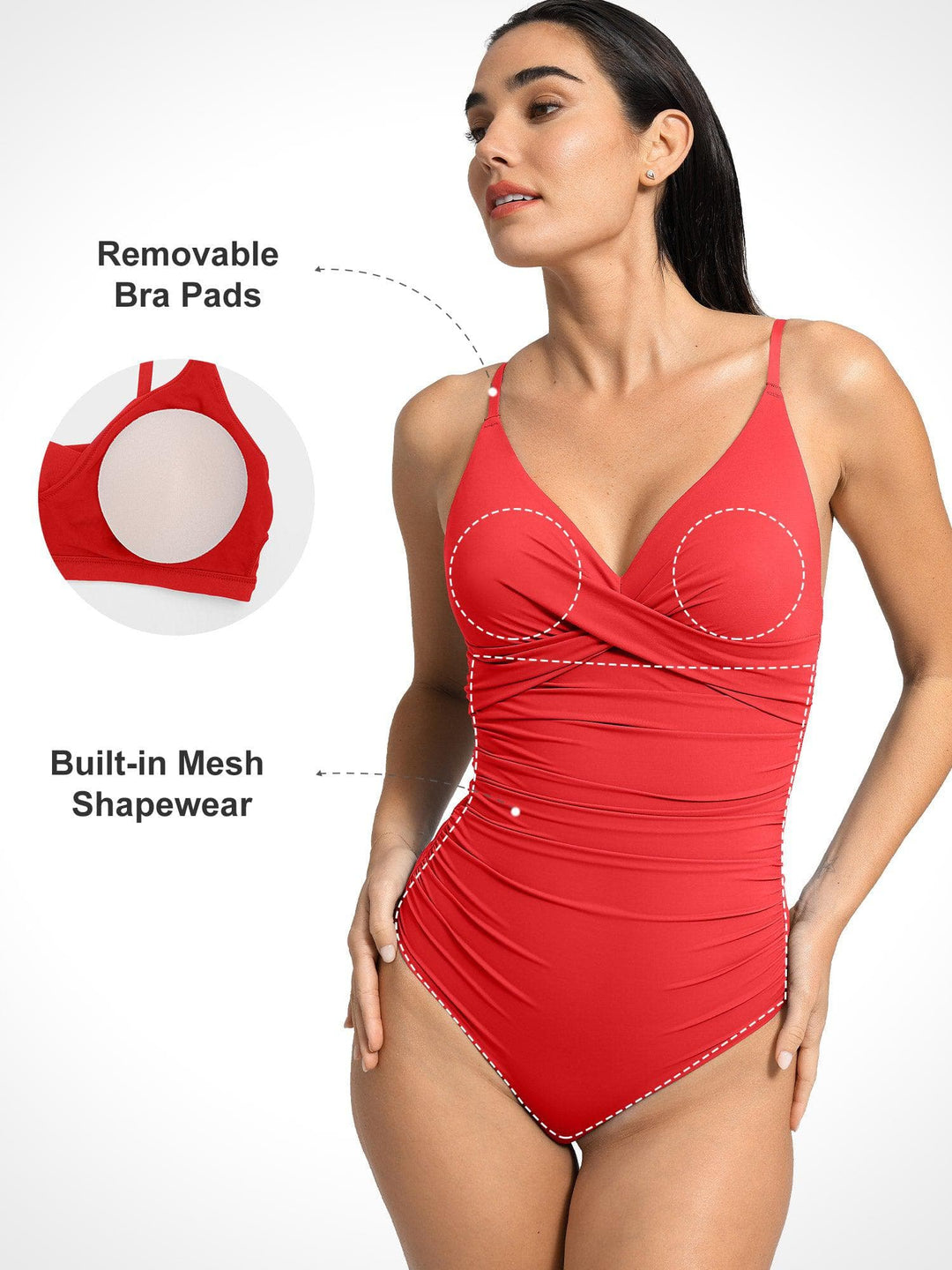 Popilush® V-Neck One-Piece Shapewear Swimsuit  Or Ruched Bikini Set