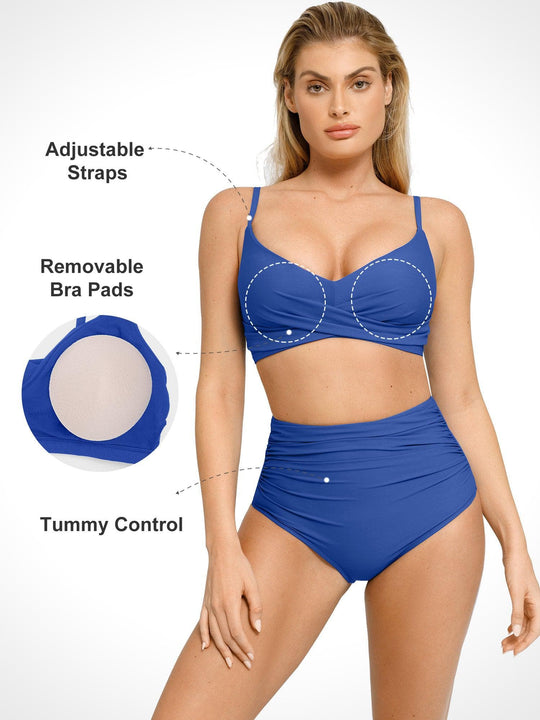 Popilush® Tummy Control Slimming Swimwear Built-In Shapewear V-Neck Low-Back Swimsuits