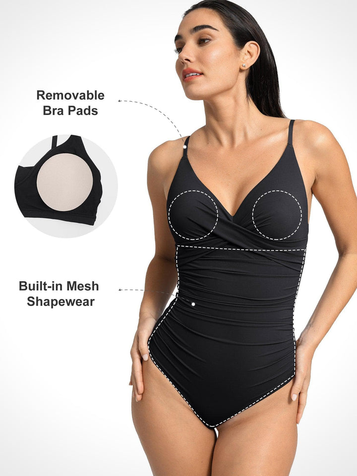 Popilush® V-Neck One-Piece Shapewear Swimsuit  Or Ruched Bikini Set