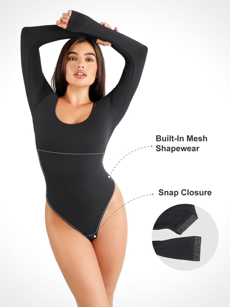 Popvcly Women Shapewear Seamless Thong Bodysuit with Built-in Wire Bra,  Skin, XL