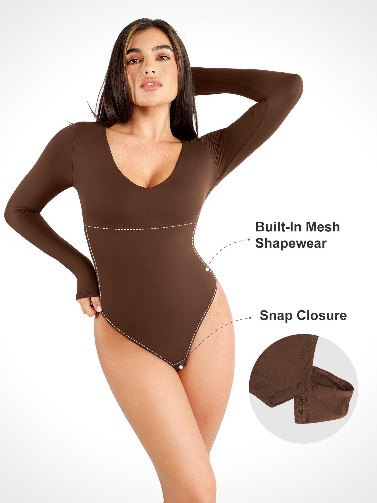 Ladies Seamless Ribbed Bodysuit - Brown