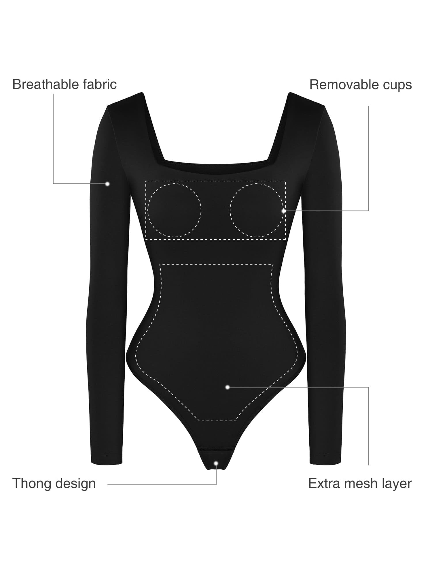 Popilush On Sale Contour Long Sleeve Square Neck Bodysuit