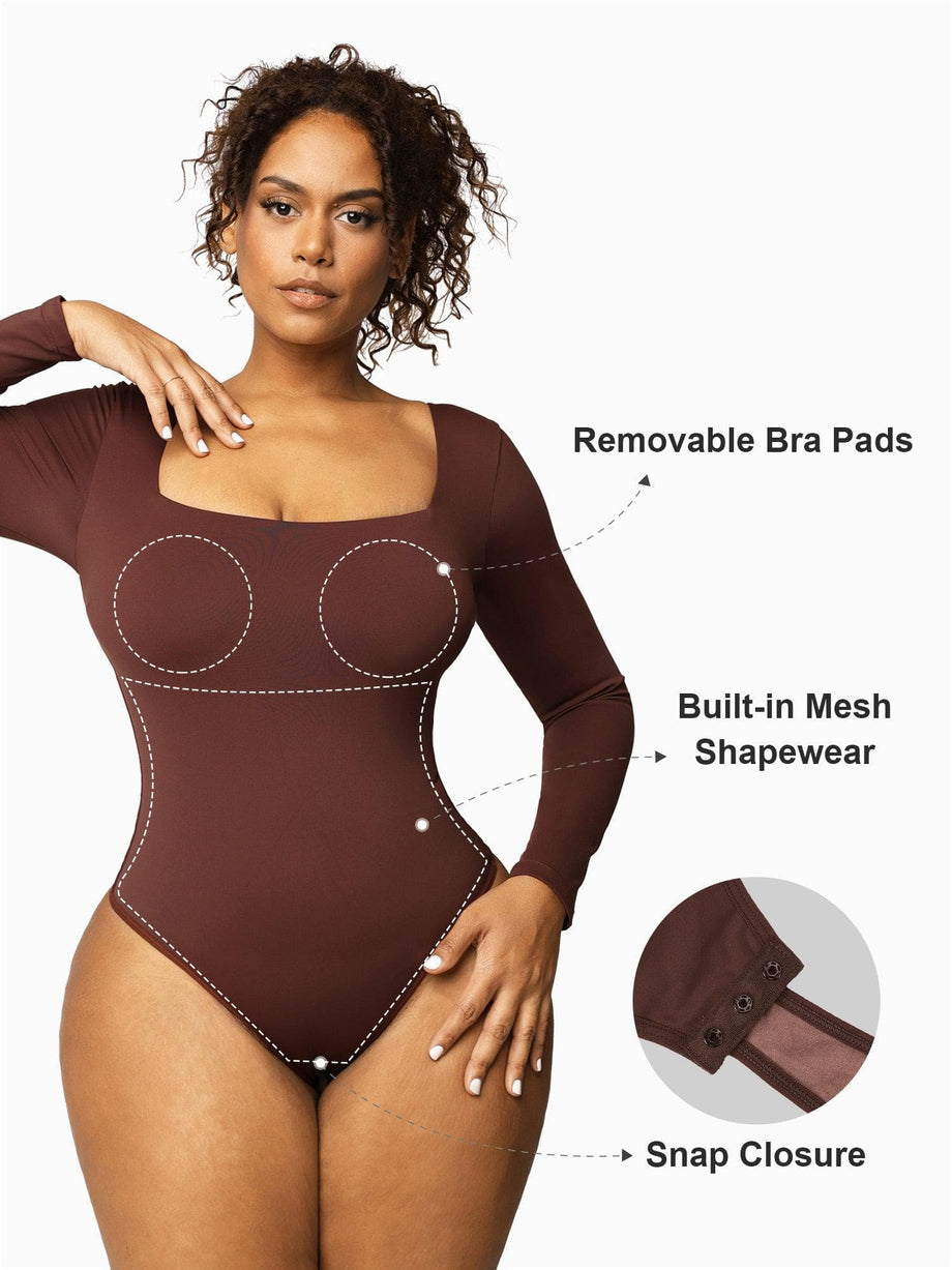1pc Seamless Women's Body Shaper Long Sleeve Square Neck Tummy