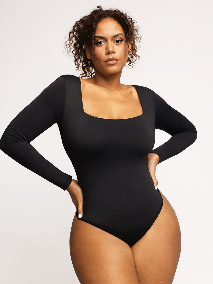 Popilush On Sale Contour Long Sleeve Square Neck Bodysuit