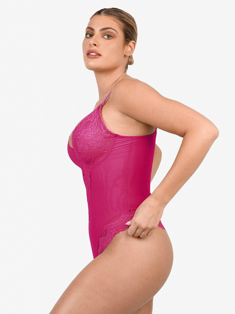 Lace Bodysuit for Women Tummy Control Body Shaper V Neck Backless Tank Tops  One Piece Plus Size Thong Bodysuit (Color : Pink, Size : Large) :  : Clothing, Shoes & Accessories
