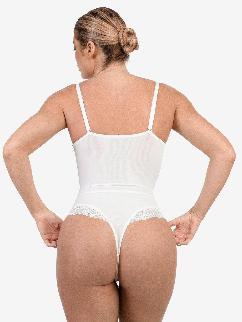 Lace Bodysuit for Women Tummy Control Thong Body Shaper Deep V Neck  Shapewear Bodysuit One Piece Backless Bodysuit Tops (Color : White, Size :  Medium) : : Clothing, Shoes & Accessories