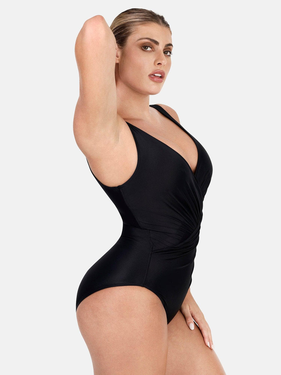 One Piece Romper Thong Seamless Solid V Neck Tummy Control
