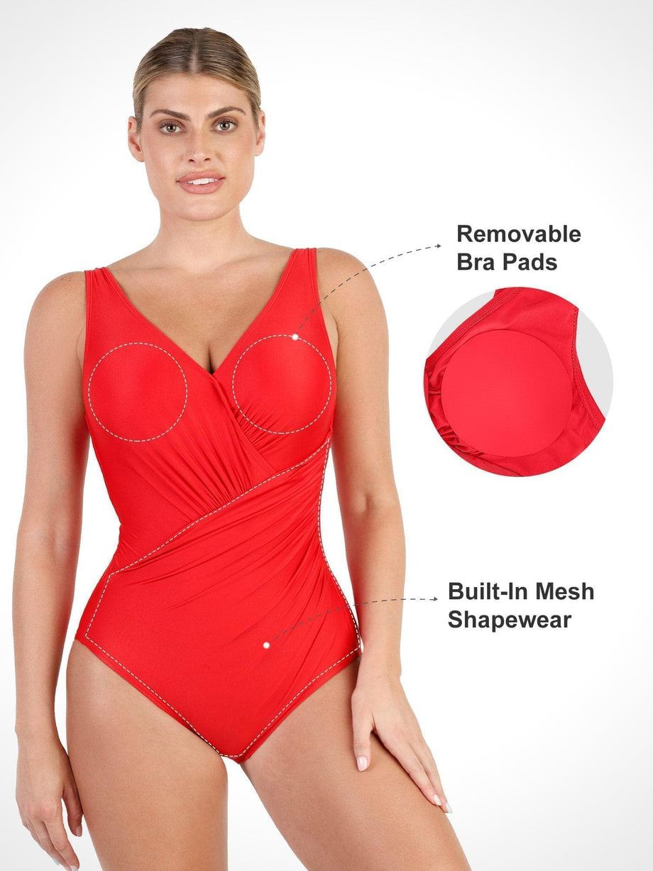 Swim Romper Built-In Bra Bathing Suit Tummy Control With Built-in