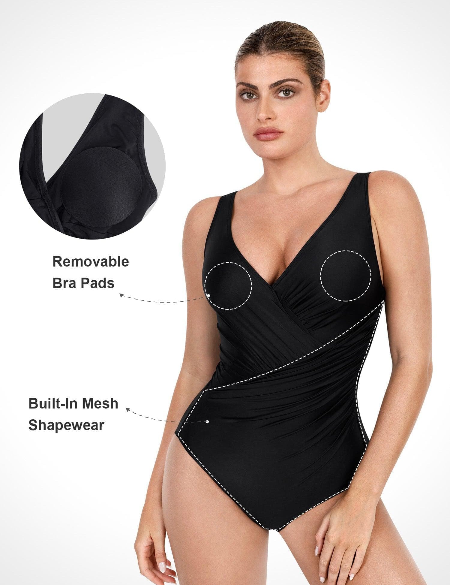 Popilush® TTS Tummy Control Slimming Swimwear Popilush V Neck One-Piece Shapewear Swinsuit