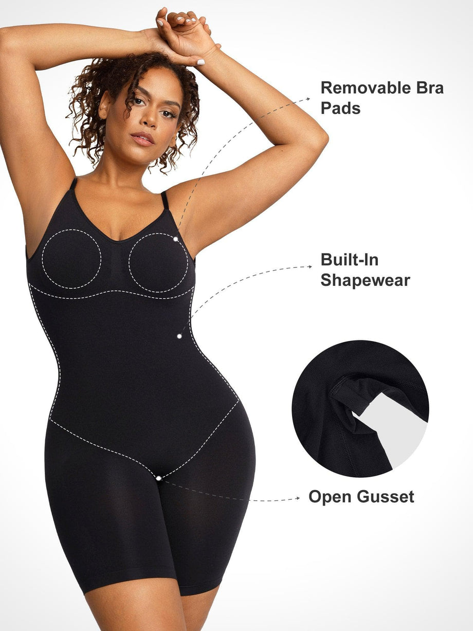 Women's Body Shaper with Built-in Bra, Seamless Shapewear Bodysuit Thong  Body Shaper (Color : Skin, Size : Large)