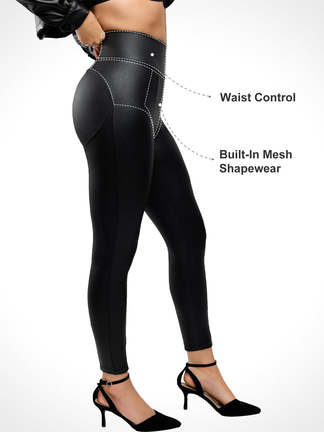 Popilush® High Rise Faux Leather Tummy Control Leggings