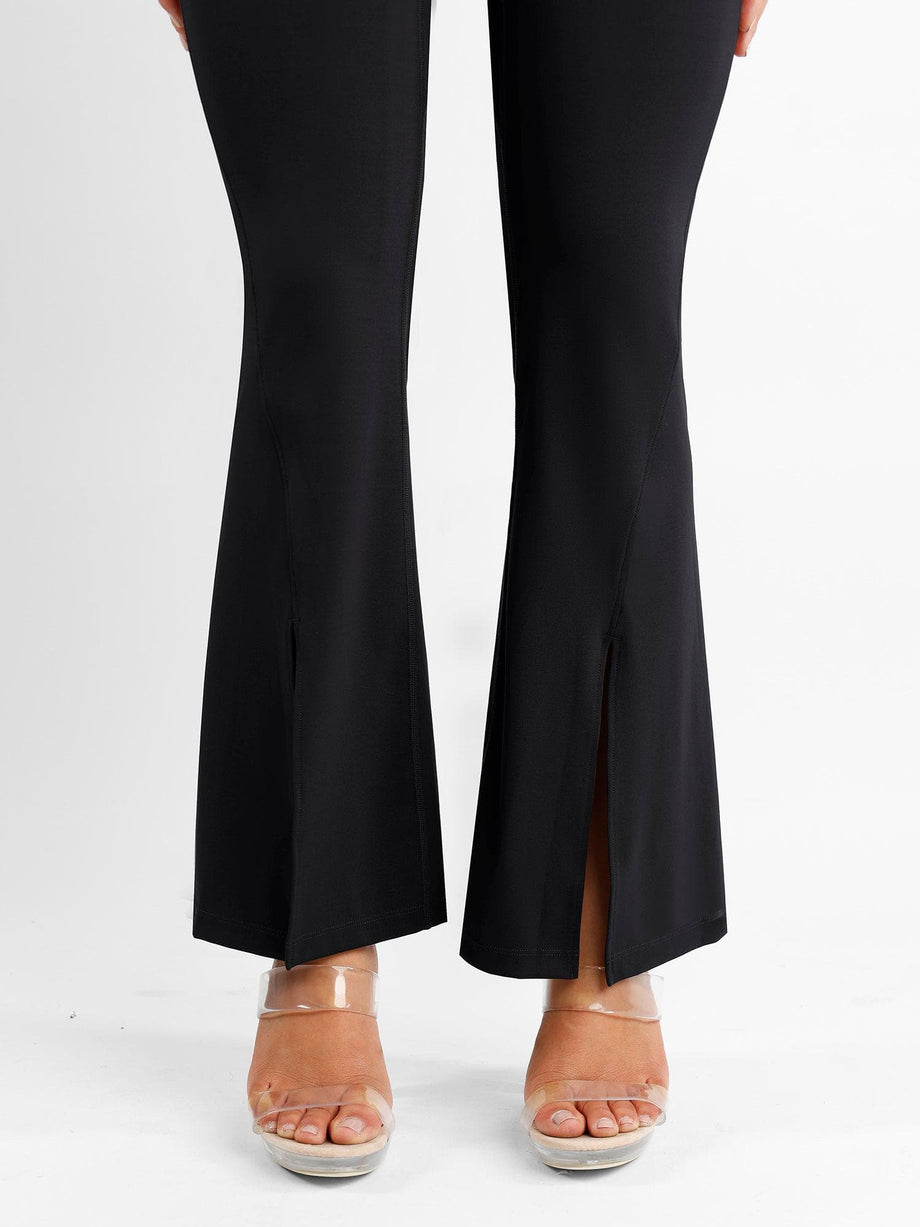 Buy Boohoo Ruched Front Jersey Flared Trousers In Black