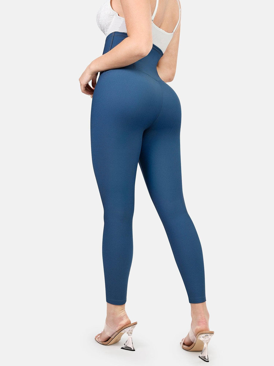 MAWCLOS Ladies Faux Denim Pant High Waist Plus Size Leggings Tummy Control  Fake Jeans Breathable Running Capri Trousers Blue 4XL