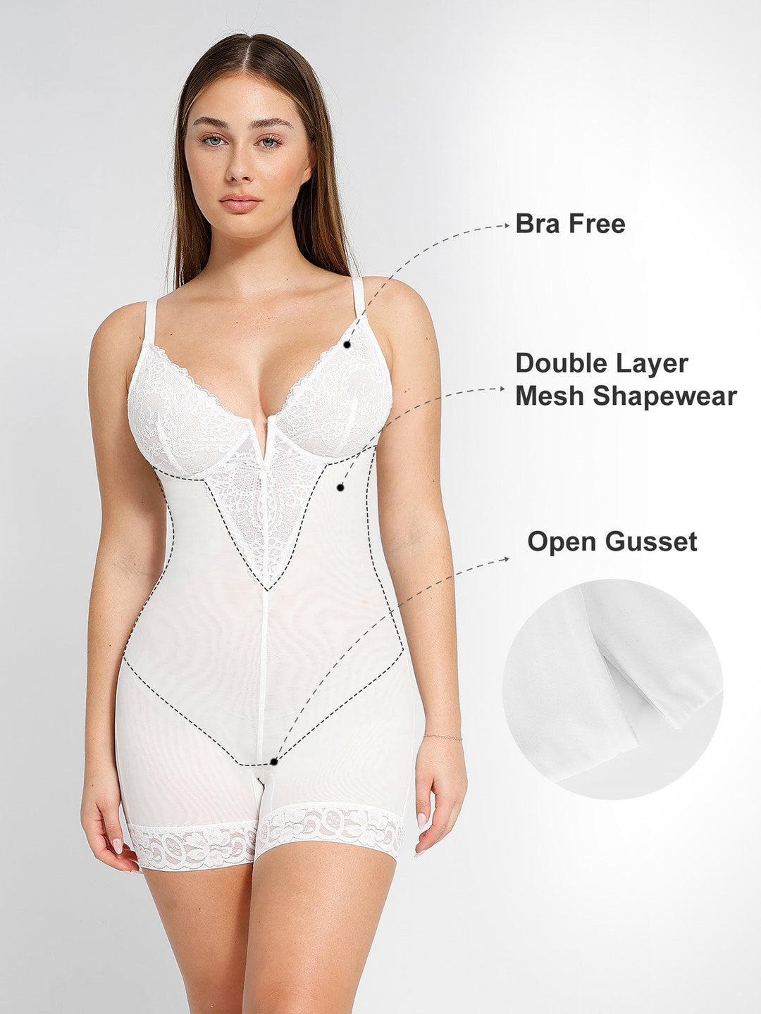 Popilush® Tops Body Shaper Jumpsuit Sexy Lace Deep-V Neck Bodysuits Or Leather Skirt