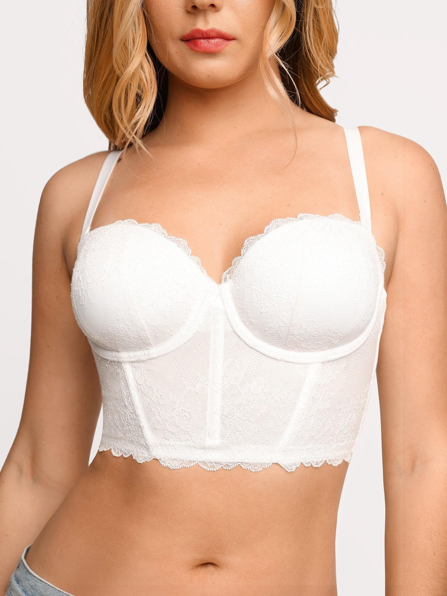 LONGLINE WHITE SOFT CUP SUPPORT BRA SLIMMING VINTAGE LOOK C D DD CROWNETTE  - Apparel & Accessories Store