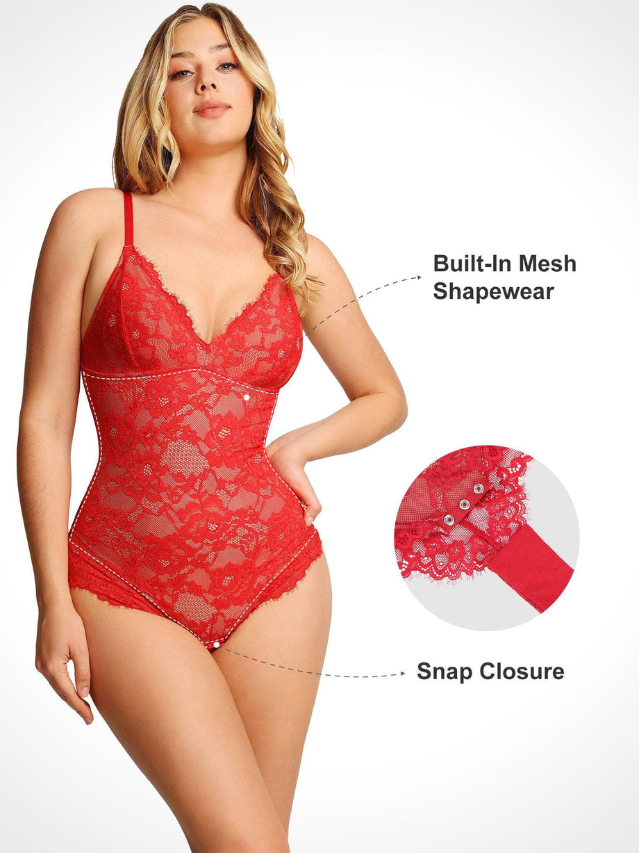 Thong Shapewear Bodysuit for Women Tummy Control Turtle Neck Short Sleeve  Bodysuit Tops Waist Trainer Body Shaper (Color : Red, Size : Large)