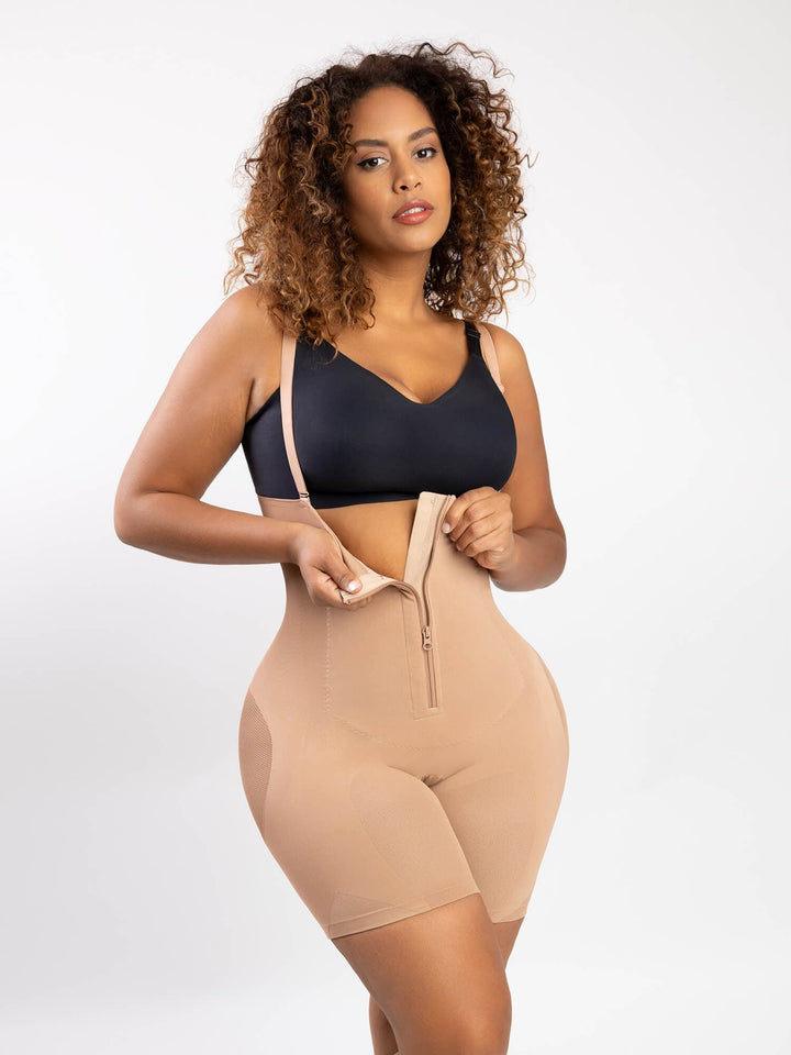 Popilush open bust shapewear Skin / XS/S Latex Shapewear With Mesh Butt Lifter Open Bust Zippered Bodysuit