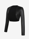 Popilush® Open Front Cropped Cardigan Long Sleeve Faux Leather Bolero Jacket