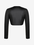 Popilush® Open Front Cropped Cardigan Long Sleeve Faux Leather Bolero Jacket