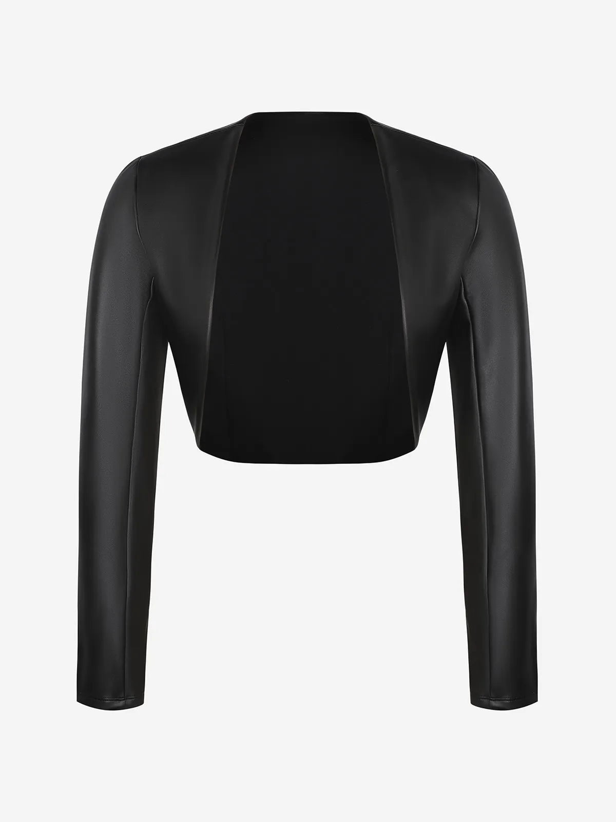 Popilush® Open Front Cropped Cardigan Black / XS Long Sleeve Faux Leather Bolero Jacket