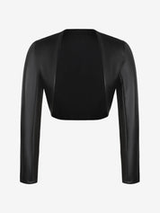 Popilush® Open Front Cropped Cardigan Black / XS Long Sleeve Faux Leather Bolero Jacket